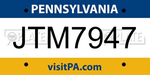 JTM7947 Pennsylvania License Plate