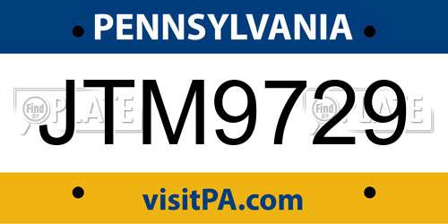 JTM9729 Pennsylvania License Plate