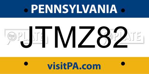 JTMZ82 Pennsylvania License Plate