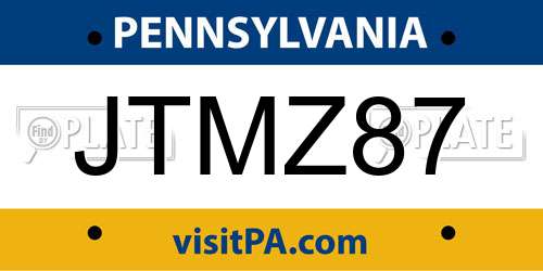 JTMZ87 Pennsylvania License Plate