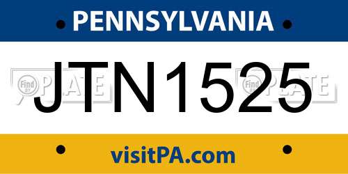 JTN1525 Pennsylvania License Plate