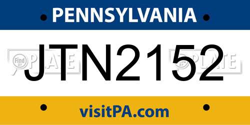 JTN2152 Pennsylvania License Plate