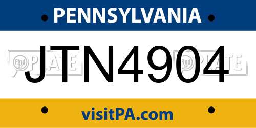 JTN4904 Pennsylvania License Plate