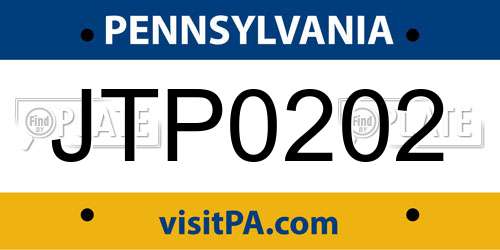 JTP0202 Pennsylvania License Plate