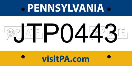 JTP0443 Pennsylvania License Plate