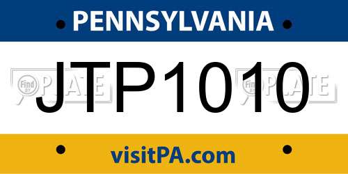 JTP1010 Pennsylvania License Plate