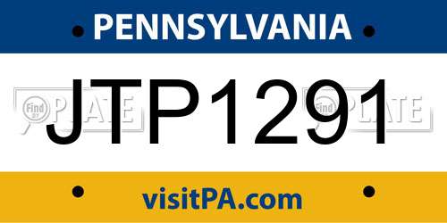 JTP1291 Pennsylvania License Plate