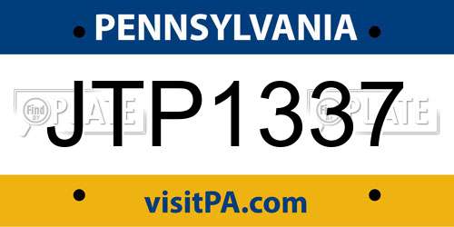 JTP1337 Pennsylvania License Plate