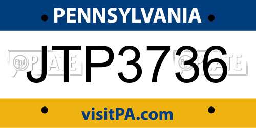 JTP3736 Pennsylvania License Plate