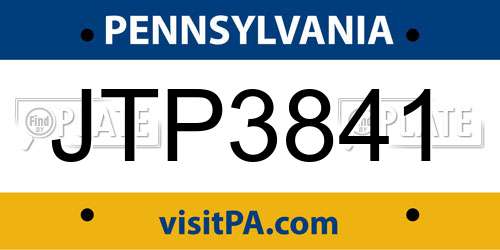 JTP3841 Pennsylvania License Plate