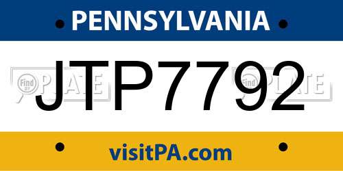 JTP7792 Pennsylvania License Plate