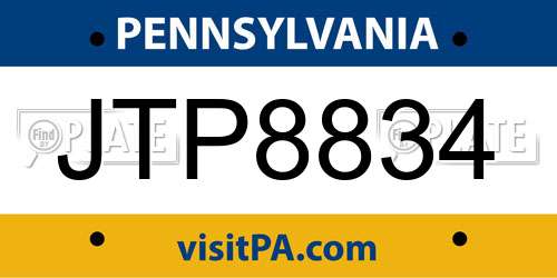 JTP8834 Pennsylvania License Plate