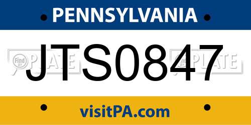 JTS0847 Pennsylvania License Plate