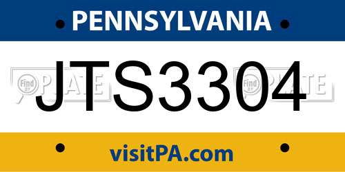 JTS3304 Pennsylvania License Plate