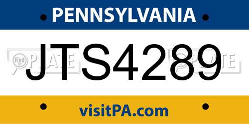JTS4289 Pennsylvania License Plate