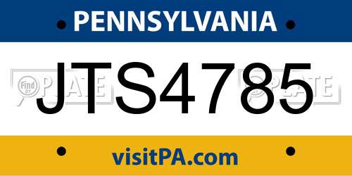 JTS4785 Pennsylvania License Plate