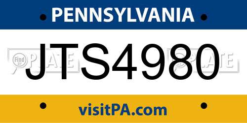 JTS4980 Pennsylvania License Plate
