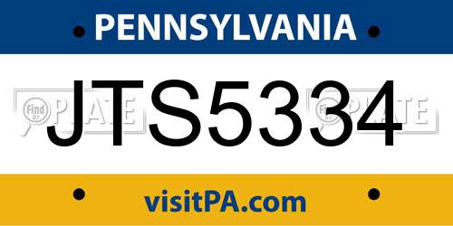 JTS5334 Pennsylvania License Plate