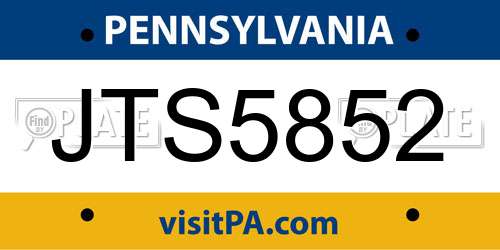 JTS5852 Pennsylvania License Plate
