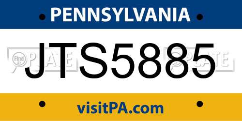 JTS5885 Pennsylvania License Plate
