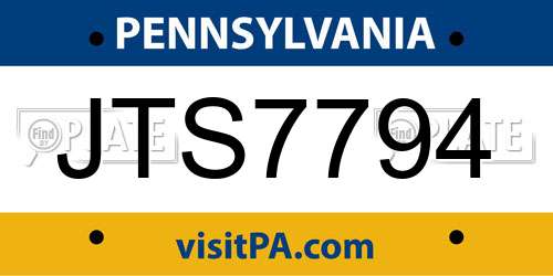 JTS7794 Pennsylvania License Plate