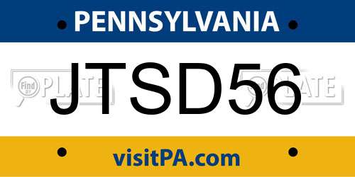 JTSD56 Pennsylvania License Plate
