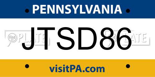 JTSD86 Pennsylvania License Plate