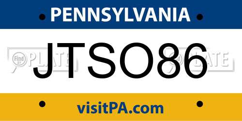 JTSO86 Pennsylvania License Plate