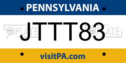 JTTT83 Pennsylvania License Plate
