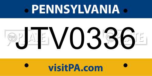 JTV0336 Pennsylvania License Plate