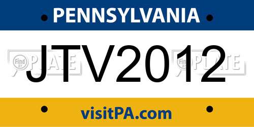 JTV2012 Pennsylvania License Plate