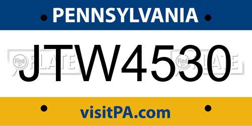 JTW4530 Pennsylvania License Plate