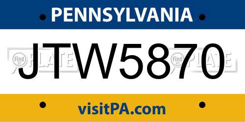JTW5870 Pennsylvania License Plate