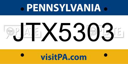 JTX5303 Pennsylvania License Plate