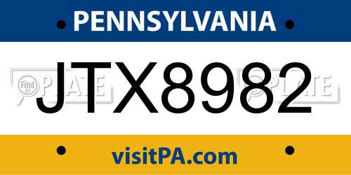 JTX8982 Pennsylvania License Plate