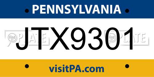 JTX9301 Pennsylvania License Plate