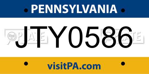 JTY0586 Pennsylvania License Plate
