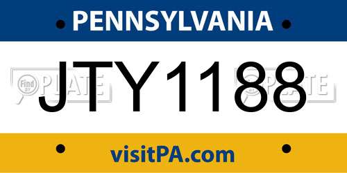 JTY1188 Pennsylvania License Plate