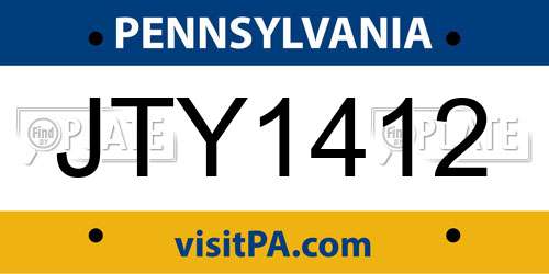 JTY1412 Pennsylvania License Plate