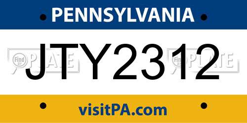 JTY2312 Pennsylvania License Plate