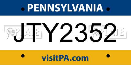 JTY2352 Pennsylvania License Plate