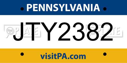 JTY2382 Pennsylvania License Plate