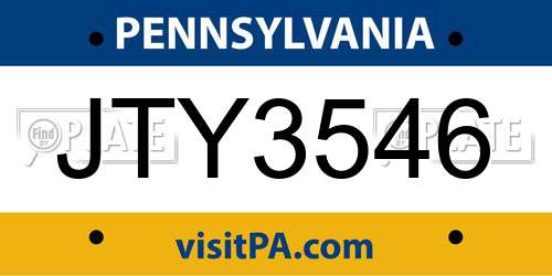 JTY3546 Pennsylvania License Plate