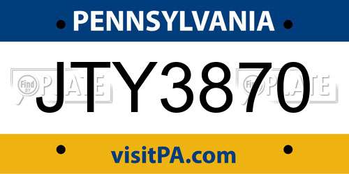 JTY3870 Pennsylvania License Plate