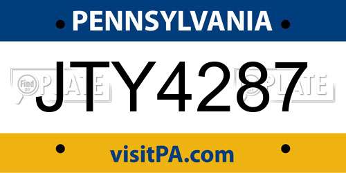JTY4287 Pennsylvania License Plate