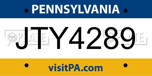 JTY4289 Pennsylvania License Plate