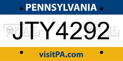JTY4292 Pennsylvania License Plate