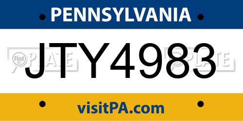 JTY4983 Pennsylvania License Plate