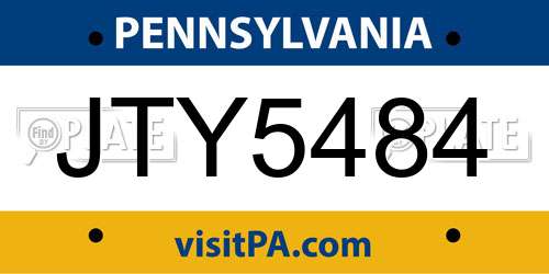 JTY5484 Pennsylvania License Plate