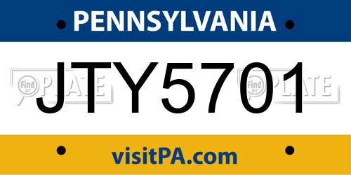 JTY5701 Pennsylvania License Plate